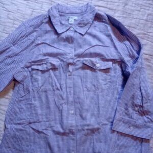 Women's Croft & Barrow 3/4 Sleeve Purple Striped Shirt EUC Size Medium